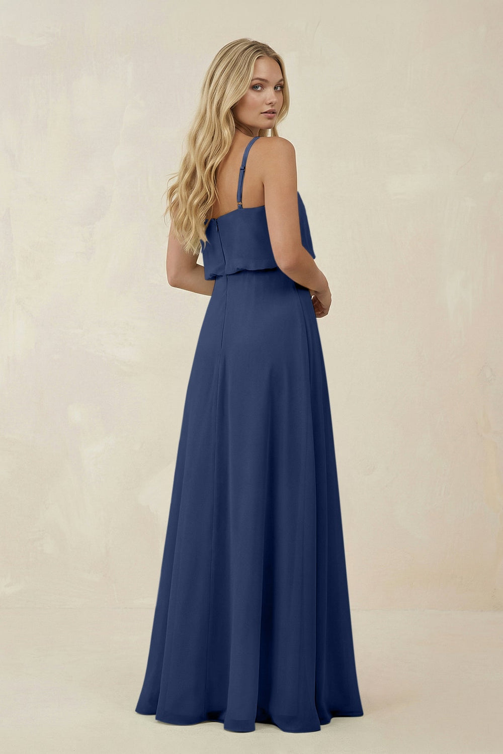 V - Neck Blouson A - Line Chiffon Bridesmaid Dress in Navy - SHE IS ME Bridesmaid Dresses
