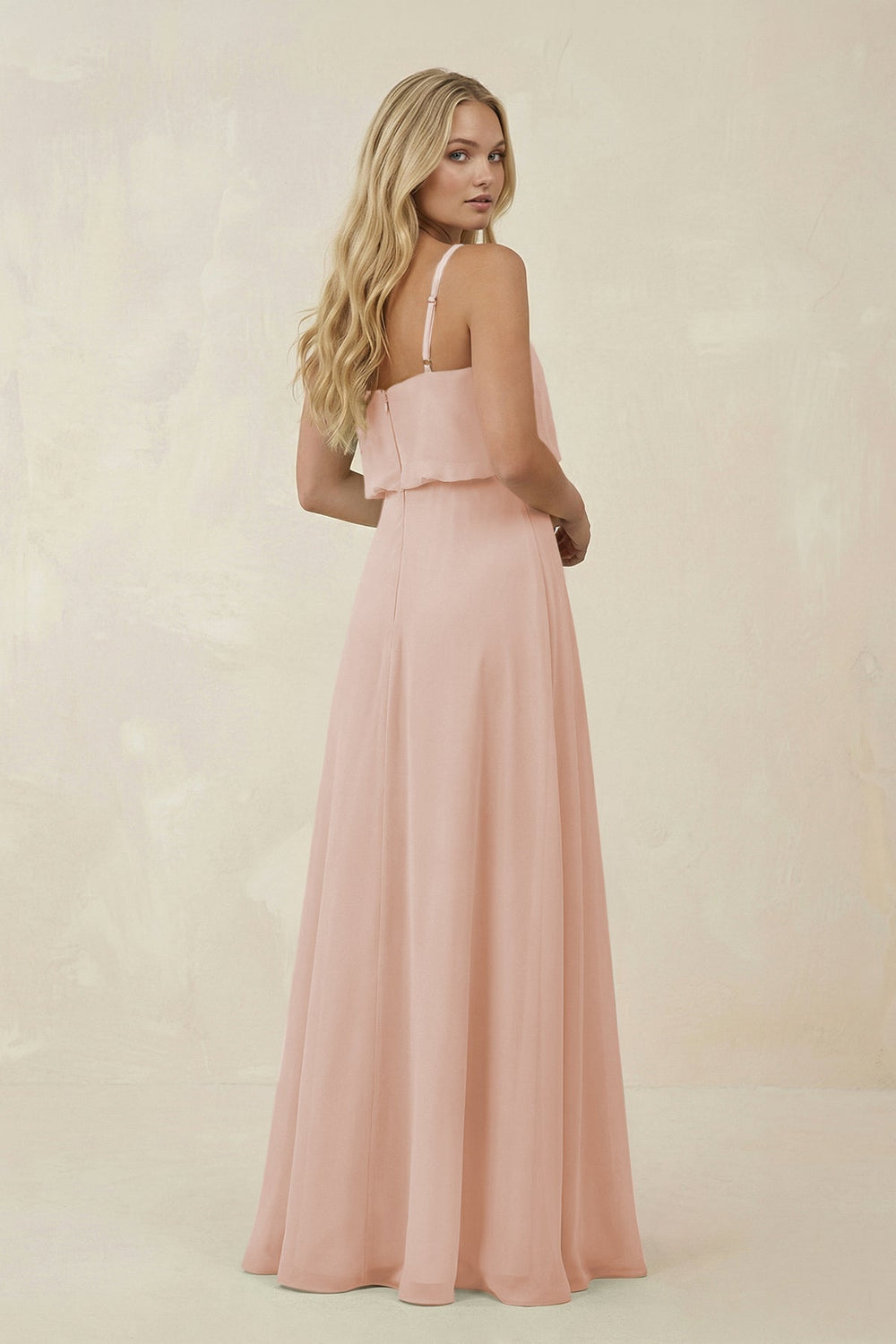 V - Neck Blouson A - Line Chiffon Bridesmaid Dress in Pale Blush - SHE IS ME Bridesmaid Dresses