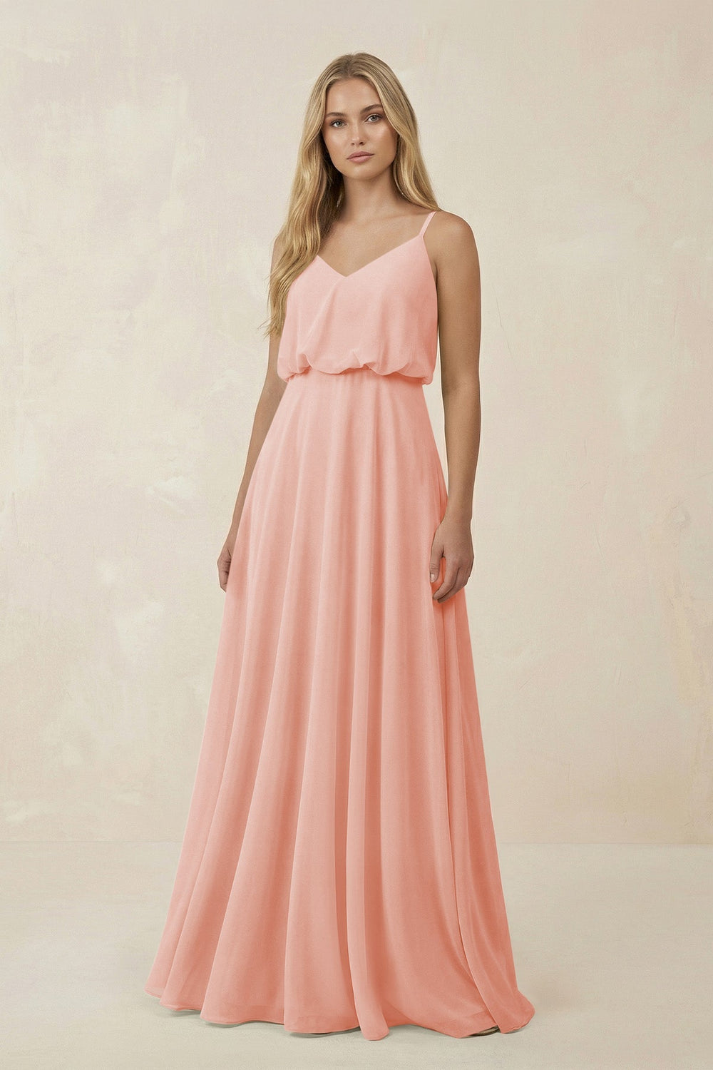 V - Neck Blouson A - Line Chiffon Bridesmaid Dress in Rose Petal - SHE IS ME Bridesmaid Dresses