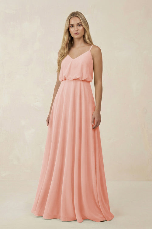 V - Neck Blouson A - Line Chiffon Bridesmaid Dress in Rose Petal - SHE IS ME Bridesmaid Dresses