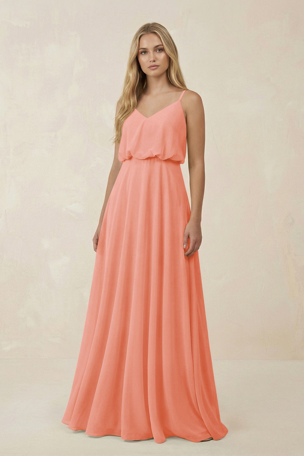 V - Neck Blouson A - Line Chiffon Bridesmaid Dress in Rosette - SHE IS ME Bridesmaid Dresses