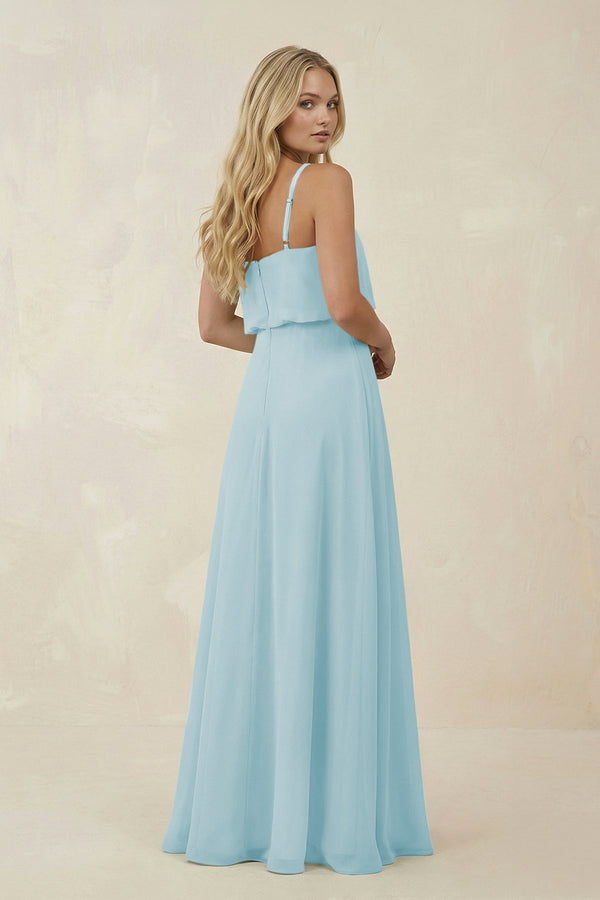 V - Neck Blouson A - Line Chiffon Bridesmaid Dress in Sky Blue - SHE IS ME Bridesmaid Dresses