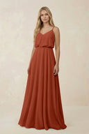 V - Neck Blouson A - Line Chiffon Bridesmaid Dress in Spice - SHE IS ME Bridesmaid Dresses