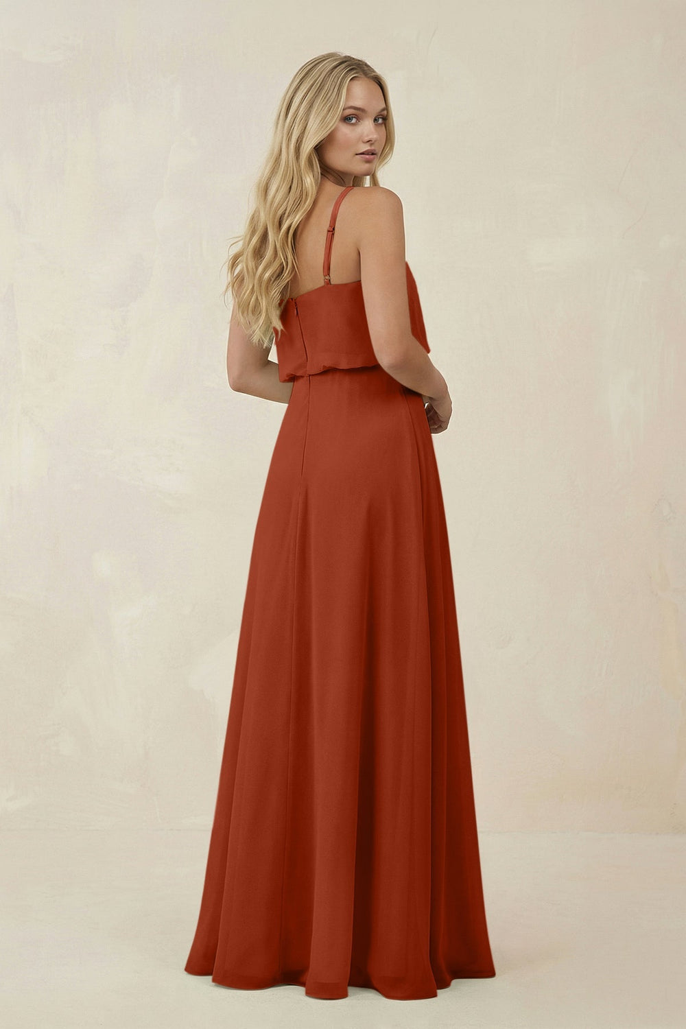 V - Neck Blouson A - Line Chiffon Bridesmaid Dress in Spice - SHE IS ME Bridesmaid Dresses