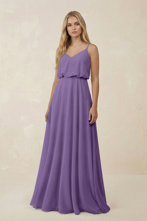 V - Neck Blouson A - Line Chiffon Bridesmaid Dress in Tahiti - SHE IS ME Bridesmaid Dresses