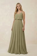 V - Neck Blouson A - Line Chiffon Bridesmaid Dress in Thyme - SHE IS ME Bridesmaid Dresses