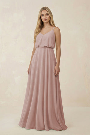 V - Neck Blouson A - Line Chiffon Bridesmaid Dress in Toffee - SHE IS ME Bridesmaid Dresses