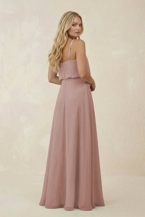 V - Neck Blouson A - Line Chiffon Bridesmaid Dress in Toffee - SHE IS ME Bridesmaid Dresses