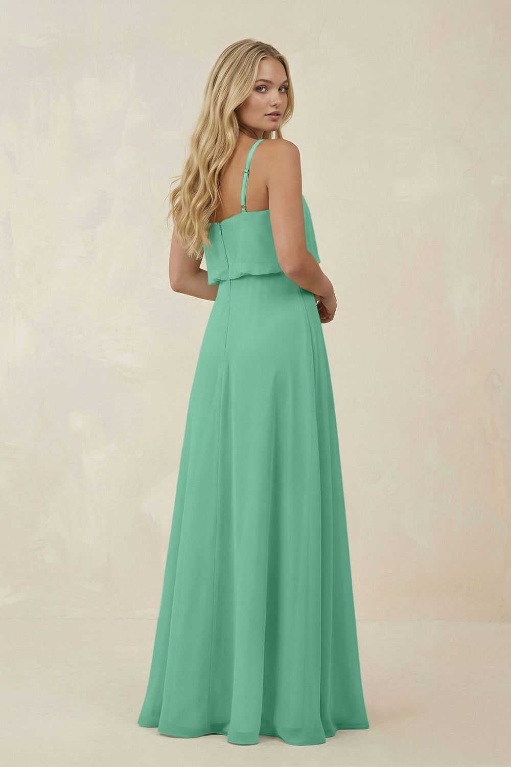 V - Neck Blouson A - Line Chiffon Bridesmaid Dress in Turquoise - SHE IS ME Bridesmaid Dresses