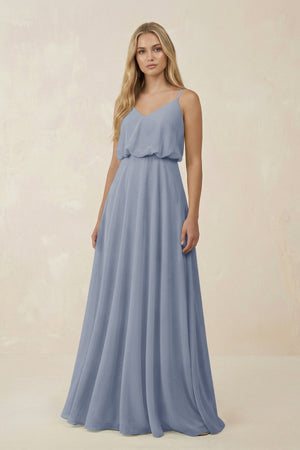 V - Neck Blouson A - Line Chiffon Bridesmaid Dress in Twilight - SHE IS ME Bridesmaid Dresses