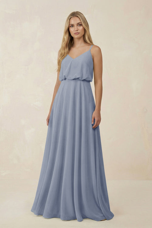 V - Neck Blouson A - Line Chiffon Bridesmaid Dress in Twilight - SHE IS ME Bridesmaid Dresses