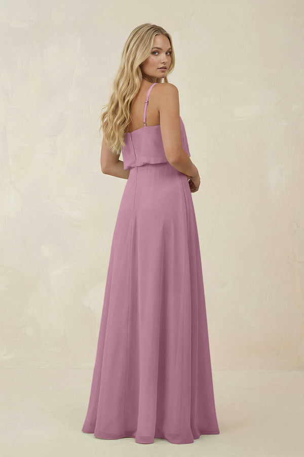 V - Neck Blouson A - Line Chiffon Bridesmaid Dress in Vintage Mauve - SHE IS ME Bridesmaid Dresses