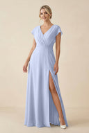 V - Neck Cap Sleeve Chiffon Bridesmaid Dress with Cut - out Back in Ice - SHE IS ME Bridesmaid Dresses