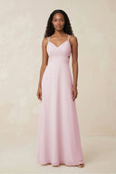 V - Neck Chiffon A - Line Cut - Out Bridesmaid Dress in Pale Blush - SHE IS ME Bridesmaid Dresses