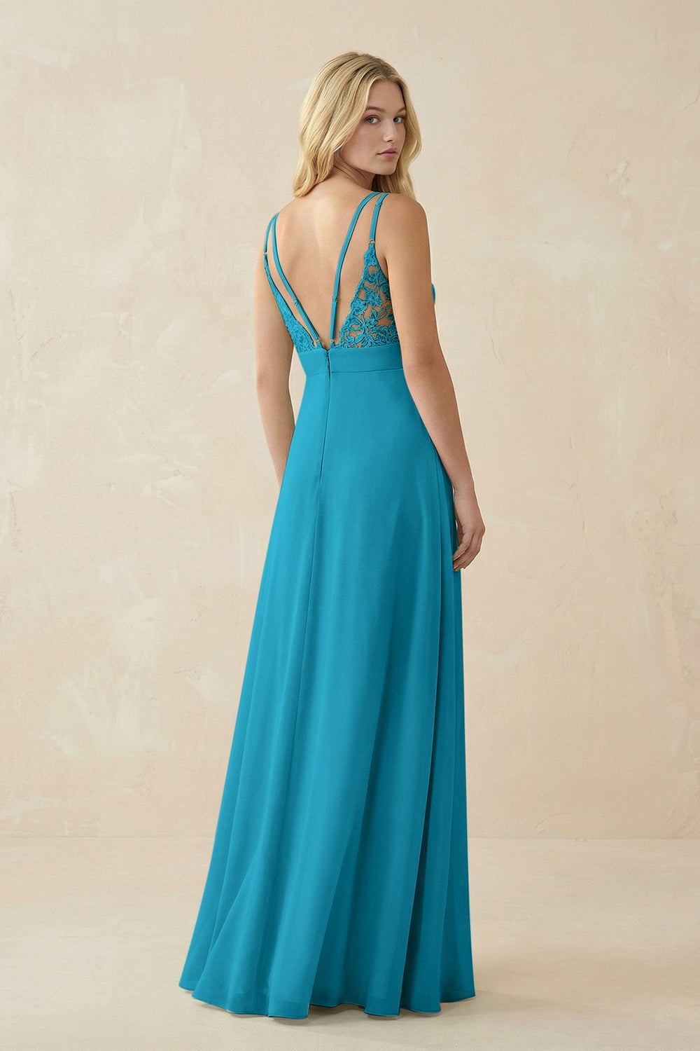 V - Neck Ruched Chiffon Bridesmaid Dress with Slit in Blue Jay - SHE IS ME Bridesmaid Dresses