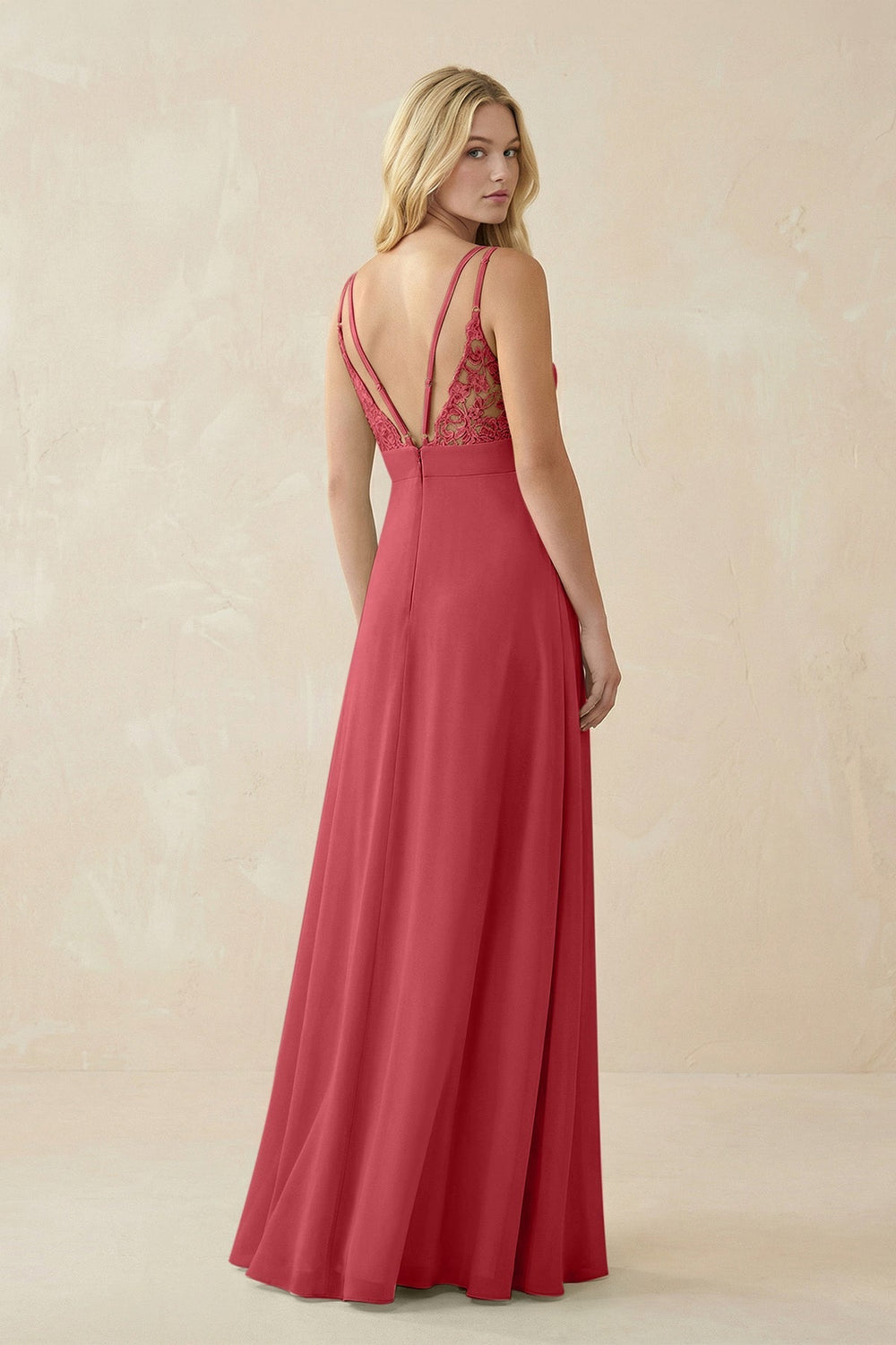 V - Neck Ruched Chiffon Bridesmaid Dress with Slit in Merlot - SHE IS ME Bridesmaid Dresses