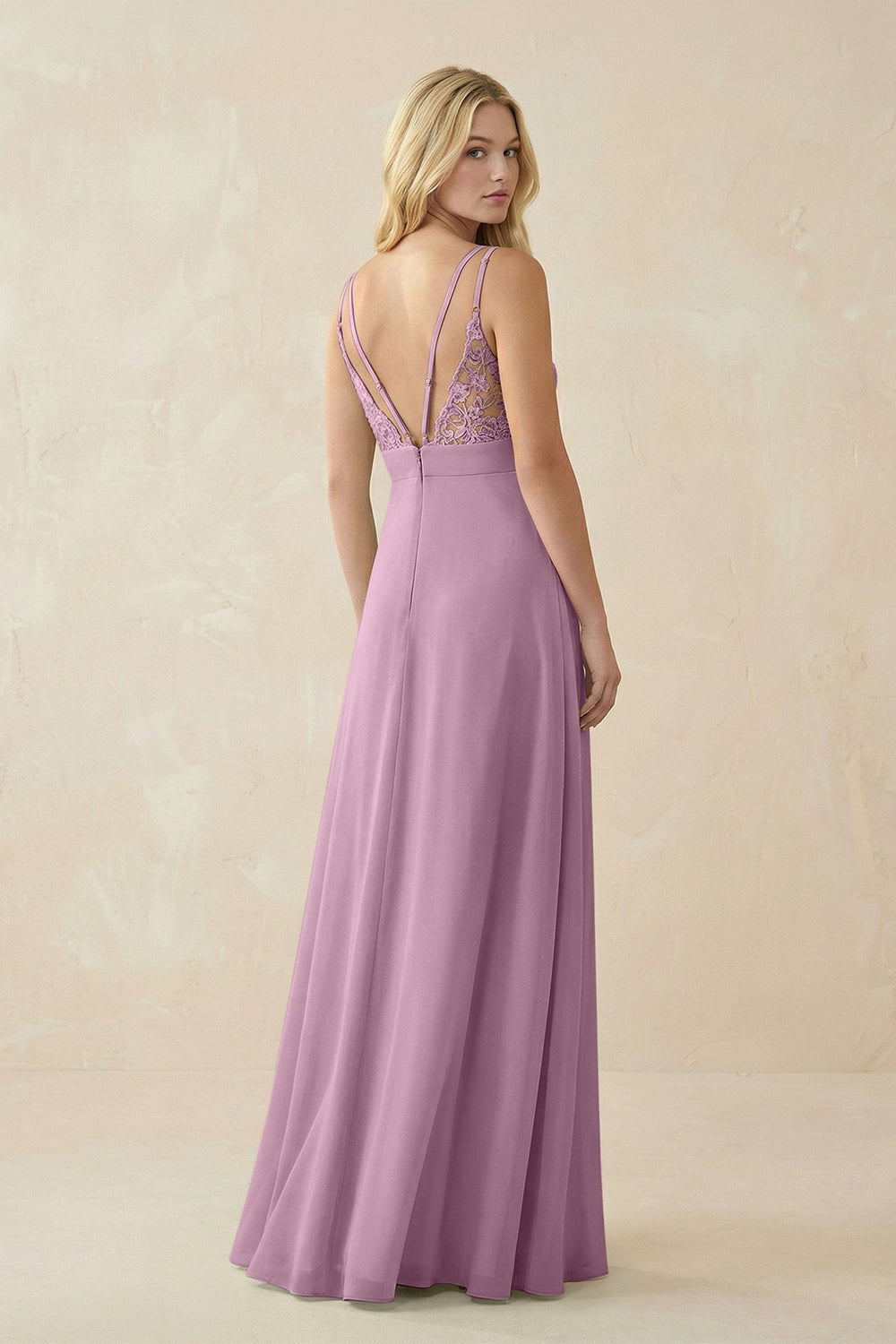 V - Neck Ruched Chiffon Bridesmaid Dress with Slit in Wisteria - SHE IS ME Bridesmaid Dresses