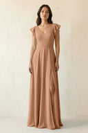 V - Neck Ruffled A - Line Chiffon Bridesmaid Dress in Bronzer - SHE IS ME Bridesmaid Dresses