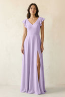 V - Neck Ruffled A - Line Chiffon Bridesmaid Dress in Lavender - SHE IS ME Bridesmaid Dresses