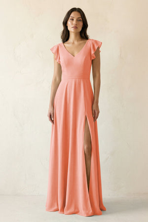 V - Neck Ruffled A - Line Chiffon Bridesmaid Dress in Rosette - SHE IS ME Bridesmaid Dresses