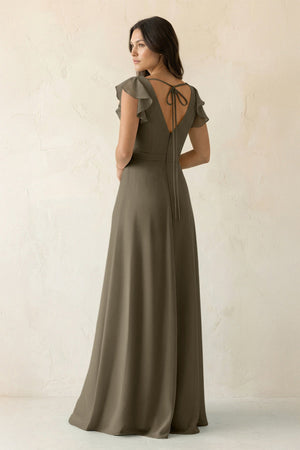 V - Neck Ruffled A - Line Chiffon Bridesmaid Dress in Willow Green - SHE IS ME Bridesmaid Dresses