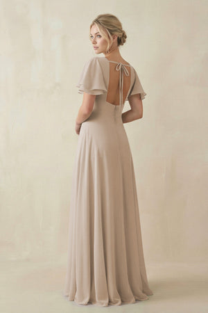 V - Neck Ruffled Short Sleeves A - Line Bridesmaid Dress in Frost - SHE IS ME Bridesmaid Dresses