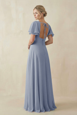 V - Neck Ruffled Short Sleeves A - Line Bridesmaid Dress in Twilight - SHE IS ME Bridesmaid Dresses