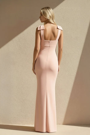 V Neck Sheath Maxi Dress With Bow in Pink - SHE IS ME