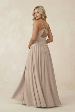 V - Neck Spaghetti Strap A - Line Chiffon Bridesmaid Dress in Almond - SHE IS ME Bridesmaid Dresses