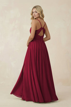 V - Neck Spaghetti Strap A - Line Chiffon Bridesmaid Dress in Berry - SHE IS ME Bridesmaid Dresses