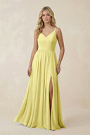 V - Neck Spaghetti Strap A - Line Chiffon Bridesmaid Dress in Buttercup - SHE IS ME Bridesmaid Dresses