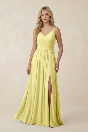 V - Neck Spaghetti Strap A - Line Chiffon Bridesmaid Dress in Buttercup - SHE IS ME Bridesmaid Dresses