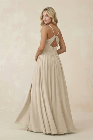 V - Neck Spaghetti Strap A - Line Chiffon Bridesmaid Dress in Champagne - SHE IS ME Bridesmaid Dresses