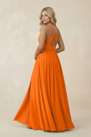 V - Neck Spaghetti Strap A - Line Chiffon Bridesmaid Dress in Cinnamon - SHE IS ME Bridesmaid Dresses