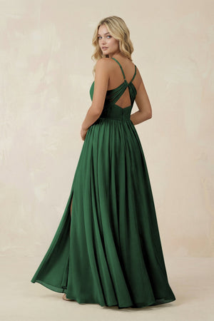 V - Neck Spaghetti Strap A - Line Chiffon Bridesmaid Dress in Dark Green - SHE IS ME Bridesmaid Dresses