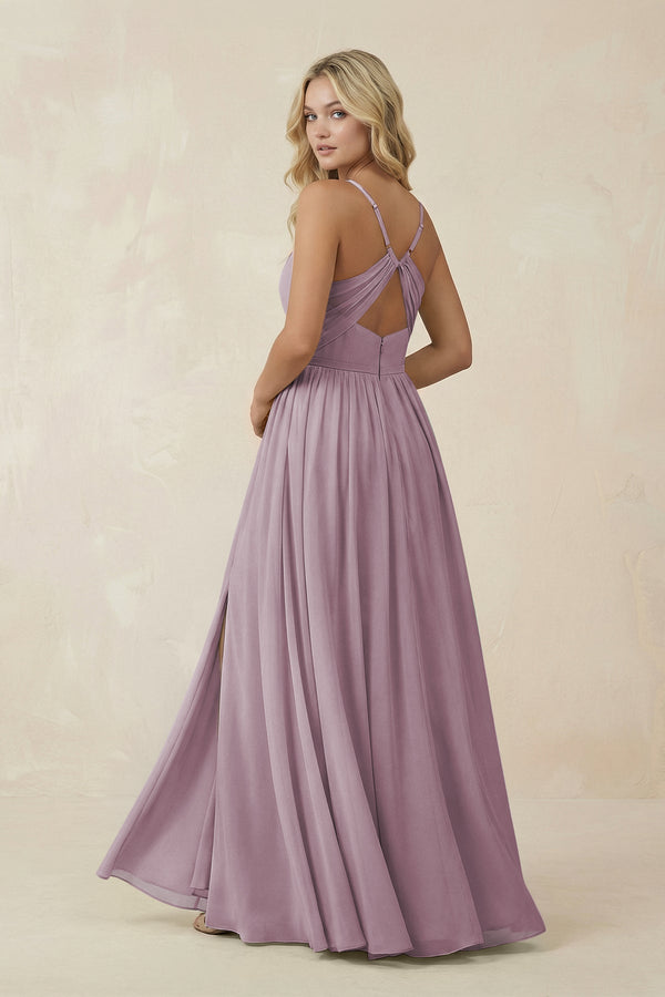 V - Neck Spaghetti Strap A - Line Chiffon Bridesmaid Dress in Dusk - SHE IS ME Bridesmaid Dresses
