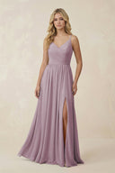 V - Neck Spaghetti Strap A - Line Chiffon Bridesmaid Dress in Dusk - SHE IS ME Bridesmaid Dresses