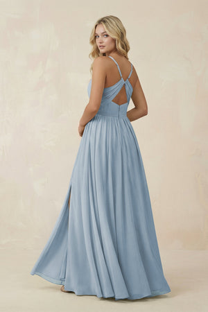 V - Neck Spaghetti Strap A - Line Chiffon Bridesmaid Dress in Dusty Blue - SHE IS ME Bridesmaid Dresses