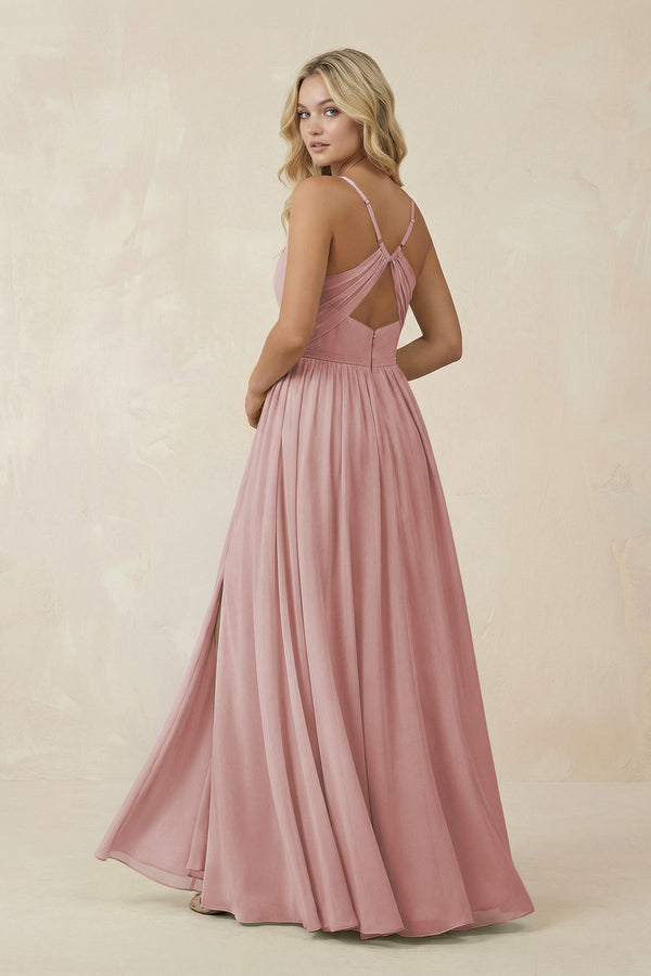 V - Neck Spaghetti Strap A - Line Chiffon Bridesmaid Dress in Dusty Rose - SHE IS ME Bridesmaid Dresses