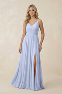 V - Neck Spaghetti Strap A - Line Chiffon Bridesmaid Dress in Ice - SHE IS ME Bridesmaid Dresses