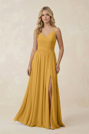 V - Neck Spaghetti Strap A - Line Chiffon Bridesmaid Dress in Marigold - SHE IS ME Bridesmaid Dresses