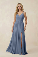 V - Neck Spaghetti Strap A - Line Chiffon Bridesmaid Dress in Neptune - SHE IS ME Bridesmaid Dresses