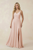 V - Neck Spaghetti Strap A - Line Chiffon Bridesmaid Dress in Pale Blush - SHE IS ME Bridesmaid Dresses