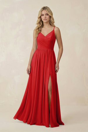 V - Neck Spaghetti Strap A - Line Chiffon Bridesmaid Dress in Ruby Red - SHE IS ME Bridesmaid Dresses