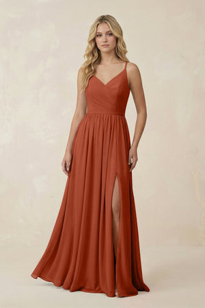 V - Neck Spaghetti Strap A - Line Chiffon Bridesmaid Dress in Spice - SHE IS ME Bridesmaid Dresses