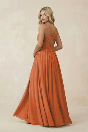 V - Neck Spaghetti Strap A - Line Chiffon Bridesmaid Dress in Terracotta - SHE IS ME Bridesmaid Dresses