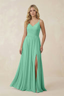 V - Neck Spaghetti Strap A - Line Chiffon Bridesmaid Dress in Turquoise - SHE IS ME Bridesmaid Dresses