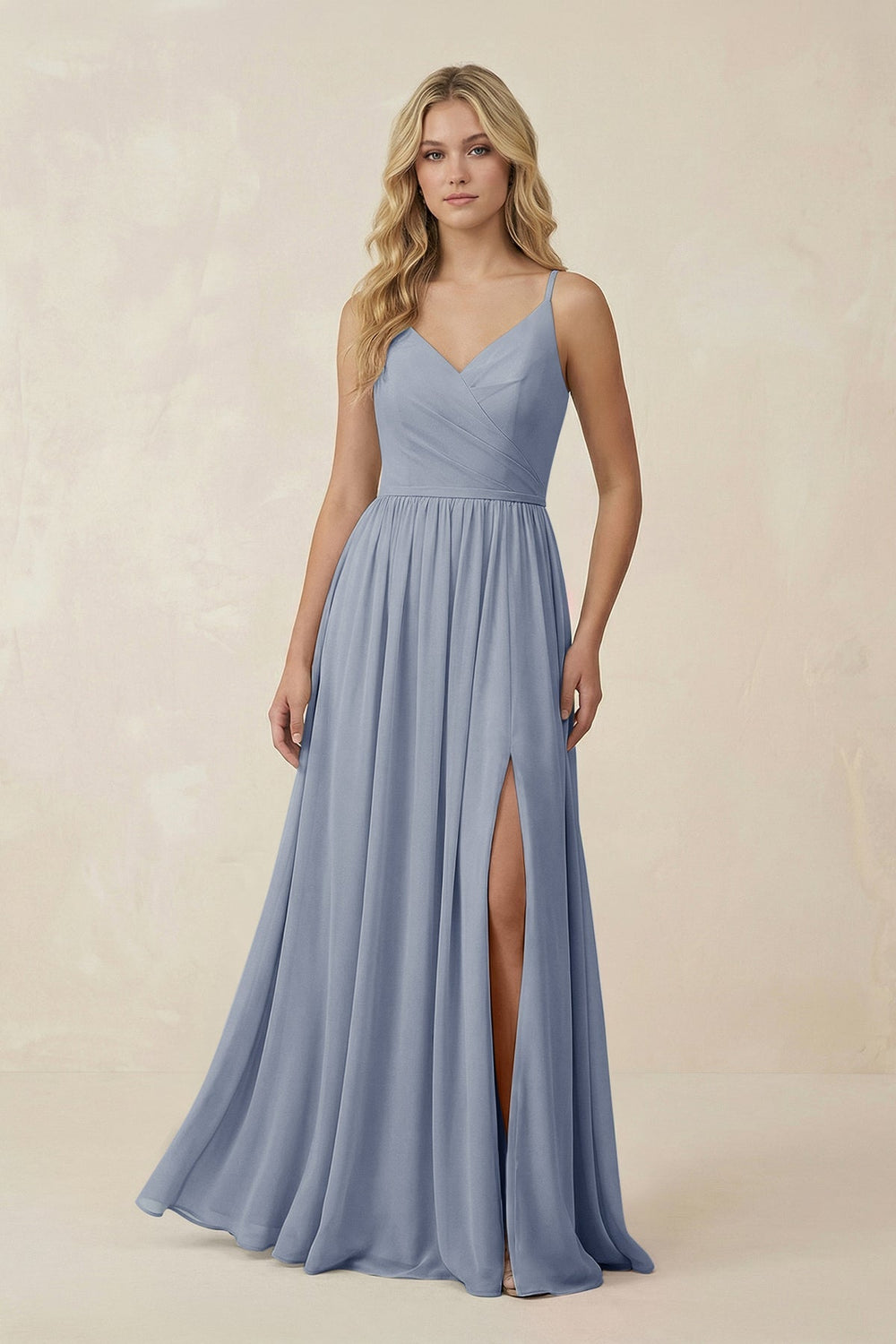 V - Neck Spaghetti Strap A - Line Chiffon Bridesmaid Dress in Twilight - SHE IS ME Bridesmaid Dresses